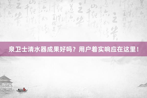 泉卫士清水器成果好吗？用户着实响应在这里！